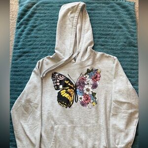 Light Gray Hoodie with Butterly/Flower Design